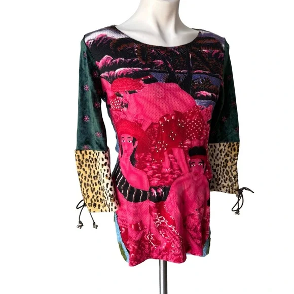 Vintage CUSTO BARCELONA Artistic Psychedelic
Print Velvet Top, Sz L (runs small) - Picture 3 of 13